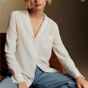 Sezane Florence Silk White Button Down shirt